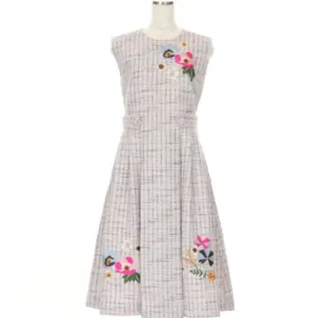 chesty 롱 원피스 트위드 자수 핑크