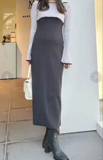 3WAY 배색 스트랩 백 크로스 롱 슬리브 원피스