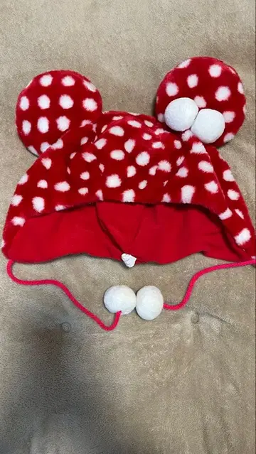 빨간색 도트 미키풍 귀달이 모자