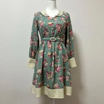 어나더 안젤라 꽃무늬 원피스 벨트 포함 가을 겨울 성인 귀여움