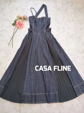 CASA FLINE 프론트 후크 데님 롱 원피스