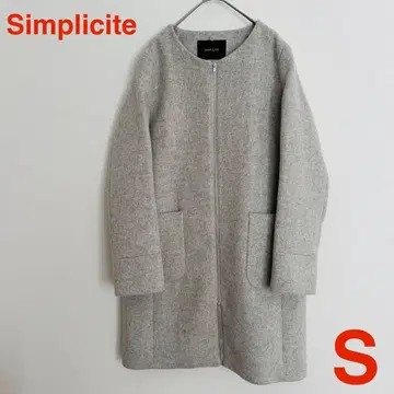 새상품급 Simplicite 노카라 울 코트 라이트 그레이 S 후드 부착