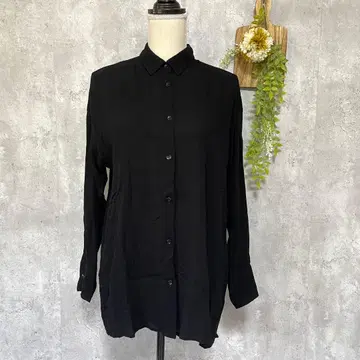 [ MOUSSY ] 마우지 레이온 블라우스 셔츠 튜닉 롱 블랙 F