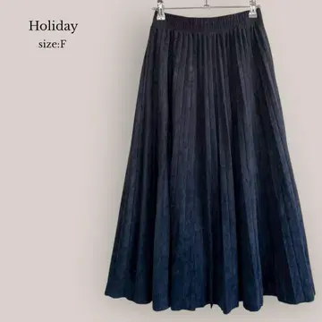 홀리데이 Holiday 플리츠 롱 스커트 스웨이드 원단 밴딩 네이비