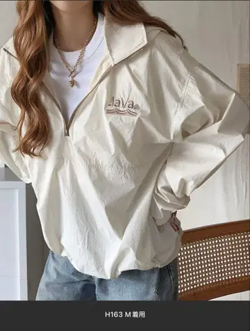 Java 미사용 나일론 하프 지퍼 아우터 M 화이트