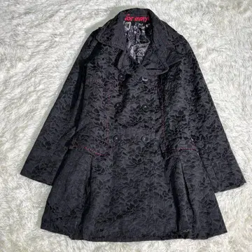 Desigual 올 패턴 코트 엠보싱 A라인 블랙 M 안감 아트