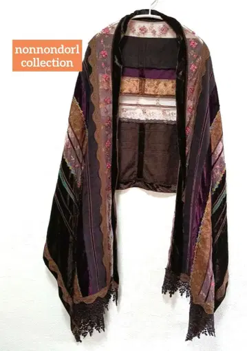 논논돌 컬렉션 브라운 퍼플 스트라이프 숄