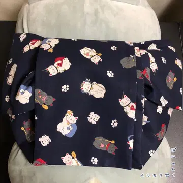 [ 고양이칠복 (네이비 바탕) ] 성인용 헤코오비 하프폭