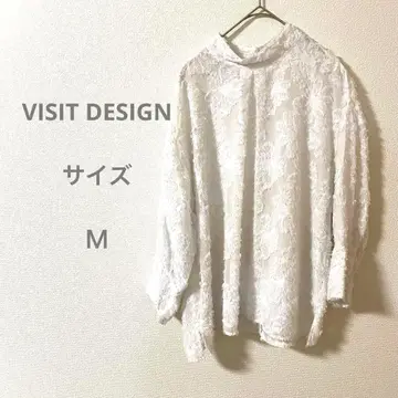 VISIT DESIGN 화이트 플라워 레이스 긴팔 셔츠 성인 여성