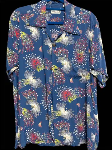SUNSURF 불꽃놀이 패턴 반팔 하와이안 셔츠 M