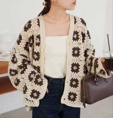 디스코트 Discoat 핸드 크로셰 니트 가디건