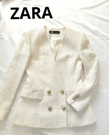 ZARA 화이트 트위드 노카라 자켓