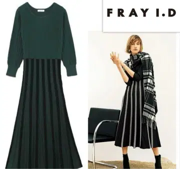 FRAY I.D 프레이 아이디 와플 스트라이프 니트 원피스 블랙