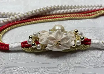 b-029 순수 실크 허리띠 후리소데 성인식 츠마미자이쿠 펄 꽃 장식