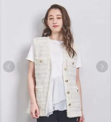 유나이티드 애로우즈 트위드 몰 파이핑 베스트/화이트