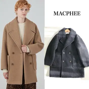 미사용급 24AW 부클레 본딩 더블 브레스트 코트 네이비