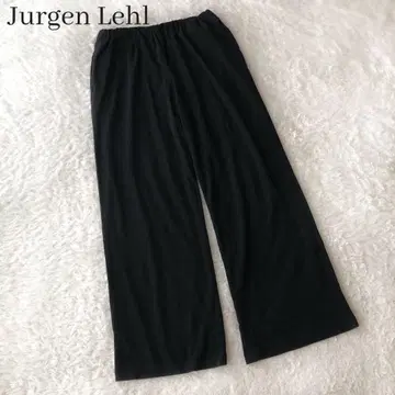 요건 레일 와이드 팬츠 스트레치 허리밴딩 블랙 코튼 L