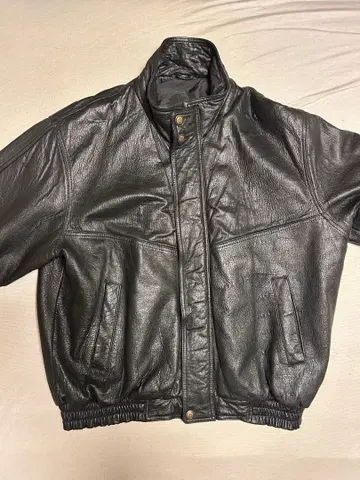 Burk's Bay 가죽 자켓 XL 블랙 천연 가죽 블루종