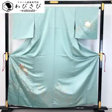 츠케사게 눈꽃 무늬에 자수한 꽃 무늬 비색 그라데이션 금은채 K-4554