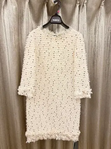 그레이스 콘티넨탈 도트 트위드 원피스 프릴 프린지 울