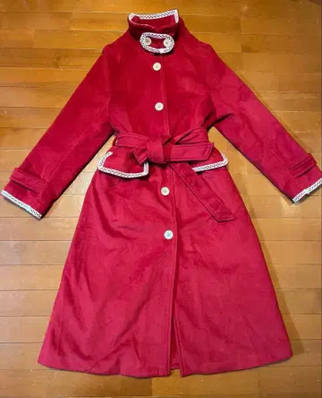 와인 레드 롱 코트 허리 벨트 포함