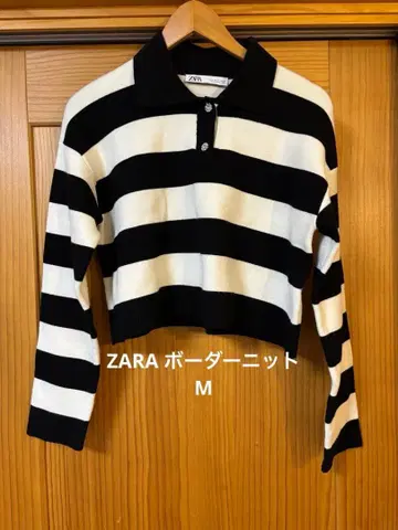 ZARA 자라 보더 니트 M 화이트 블랙 숏 기장