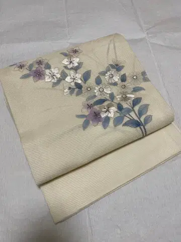 명주 가을 풀꽃 무늬 자수 열림 순수 실크 나고야 오비