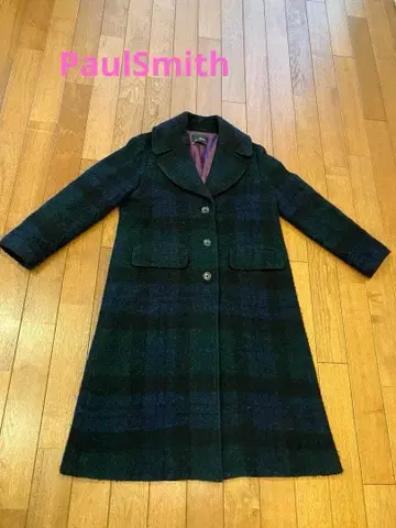 PaulSmith 다크 그린 네이비 체크 롱 코트