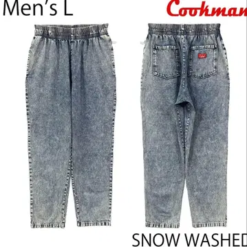 [남성용 L] COOKMAN 셰프 팬츠 스노우 워시드 데님 블루