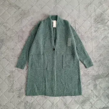 새상품! 유니클로 울 리브 니트 코트 그린 모 100% L