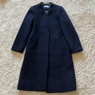 플라스테 PLST 울 혼방 네이비 노카라 롱 코트 S