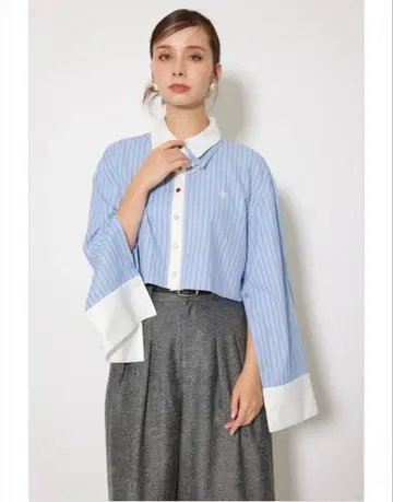 rienda 펄 체인 셔츠 블루