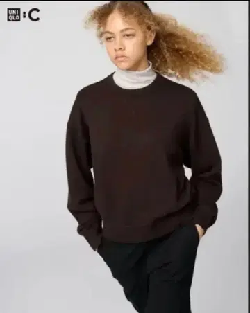 UNIQLO C 스무스 코튼 크루넥 스웨터 S 다크 브라운