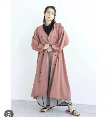 핑크 더블 브레스트 롱 코트 사이즈 ONE