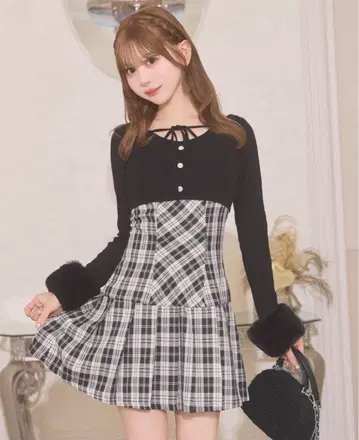 볼레로 set 체크 플리츠 원피스 브라운