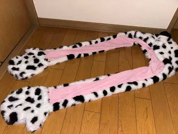 캐릭터 101마리 강아지풍 퍼 모자 화이트 블랙 물방울 패턴