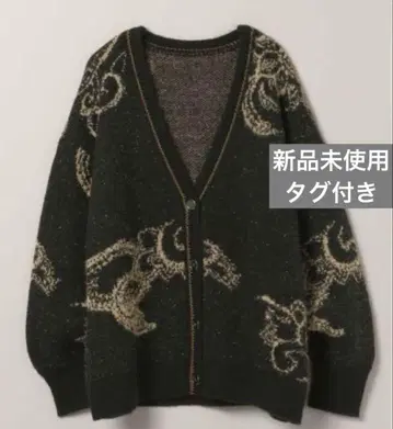 미사용 새상품 지나시스 Paisley 라메 기모 가디건 니트 블랙