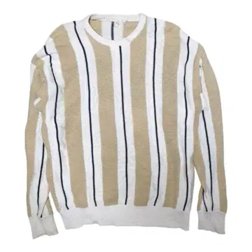 빈티지 베이지 스트라이프 코튼 니트 스웨터