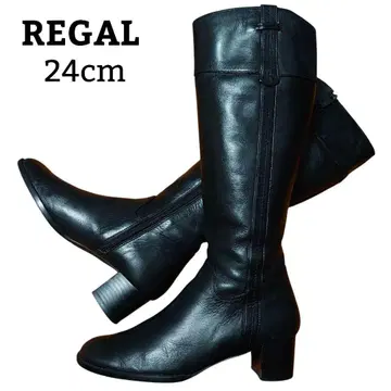 REGAL 리갈 천연 가죽 롱 부츠 사이드 지퍼 블랙 24cm