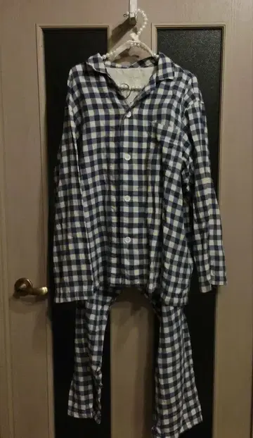 깅엄 체크 패턴 파자마 룸웨어 (파랑과 화이트) 무인양품