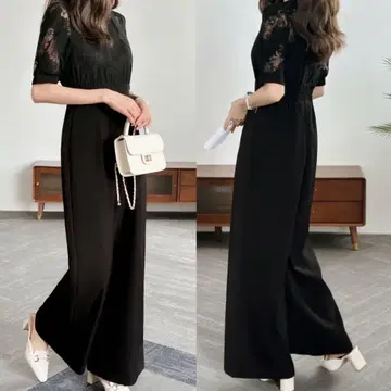 ECLIN 레이스 절개 와이드 실루엣 올인원 블랙 M