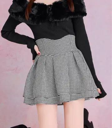 미쉐마카 스커트 하운드투스 체크 패턴