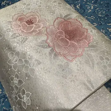 나고야 오비 꽃무늬 자수 핑크 실버 계열