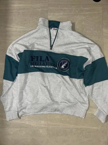 FILA 하프 지퍼 맨투맨 그레이/다크 그린