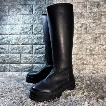 새상품급 REMME 레메 가죽 롱 부츠 통굽 37 23.5cm 블랙