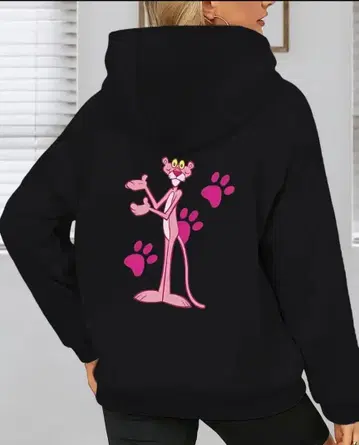 핑크 팬서 후드티 블랙 S 남녀 공용 빅 사이즈