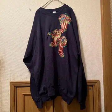 US 구제 의류 크리스마스 삭스 자수 네이비 트레이닝복