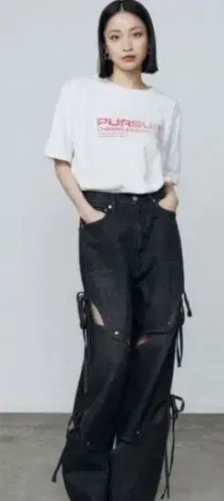 EMODA 데미지 가공 블랙 와이드 팬츠