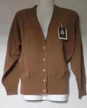 여성용 울 100% 가디건 브라운