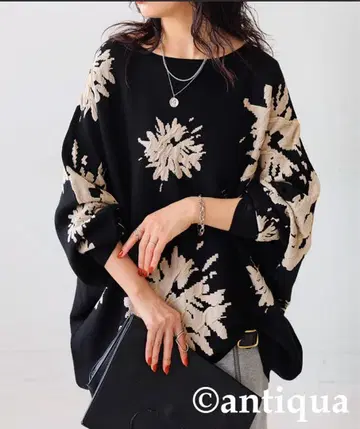 새상품급 antiqua 꽃 패턴 돌먼 니트